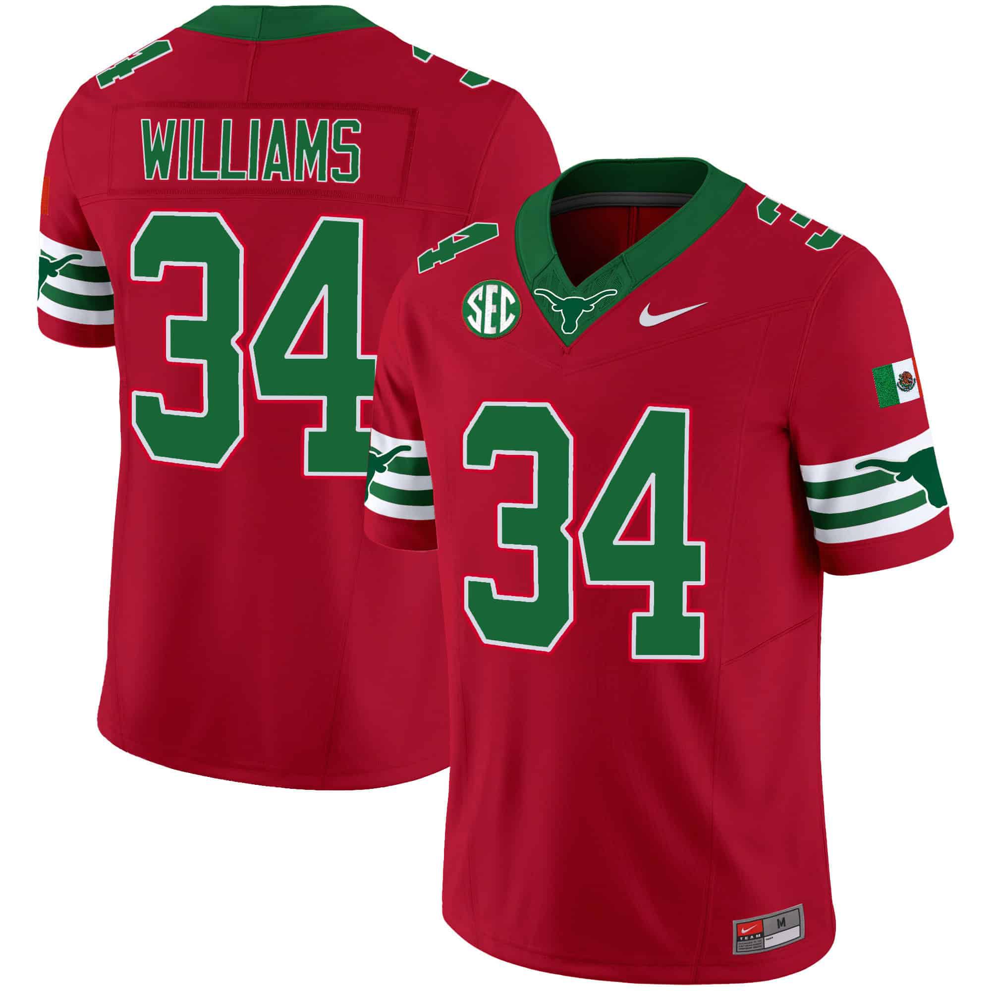 Men Texas Longhorns #34 Williams Red 2024 Nike Mexico SEC Patch Vapor NCAA Jersey->indianapolis colts->NFL Jersey